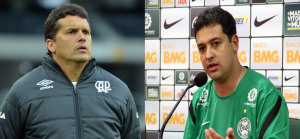 Claudinei Oliveira e Marquinhos Santos assumiram a dupla Atletiba na 19ª rodada do Brasileirão. Fotos: Divulgação/Sites oficiais Atlético-PR e Coritiba