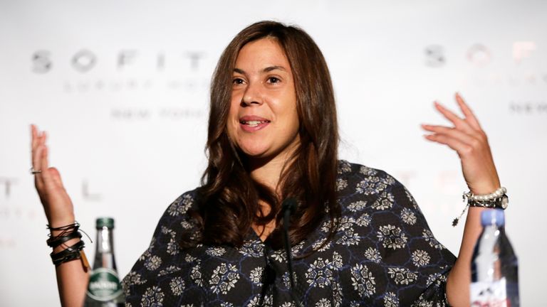 2013 Wimbledon champion Marion Bartoli of France answers questions about her abrupt decision to retire from the sport during a press conference at a hotel Sunday, Aug. 25, 2013, in New York, one day before the beginning of the U.S. Open tennis tournament. (AP Photo/Kathy Willens)